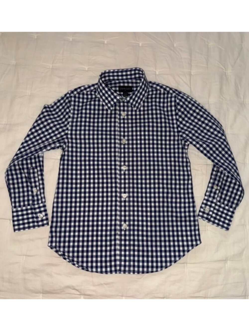 J Crew Crewcuts Navy Blue Gingham Check Button Down Shirt Sz 4/5